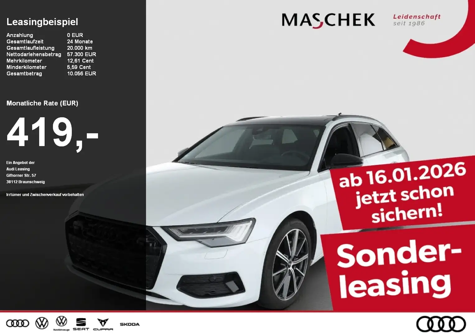 Audi A6 Avant S line 45 TFSI AHK Black 93NP HUD 360°HD-Mat Weiß - 1