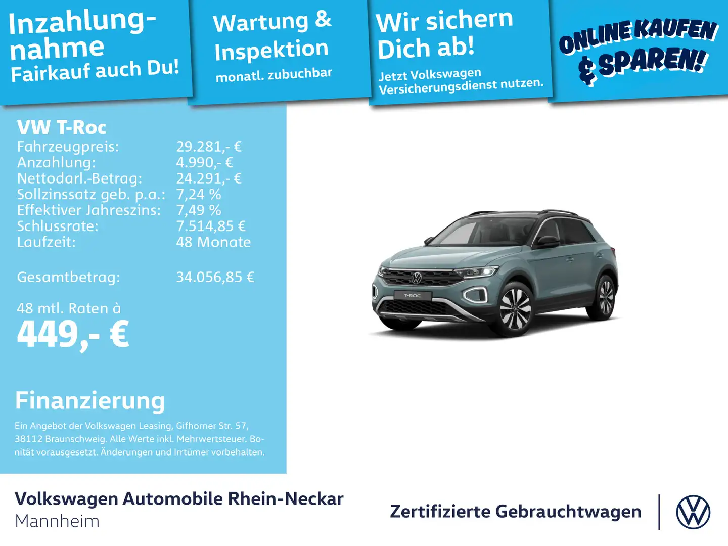 Volkswagen T-Roc 2.0 TDI GOAL DSG Navi AHK Kamera uvm Blau - 1