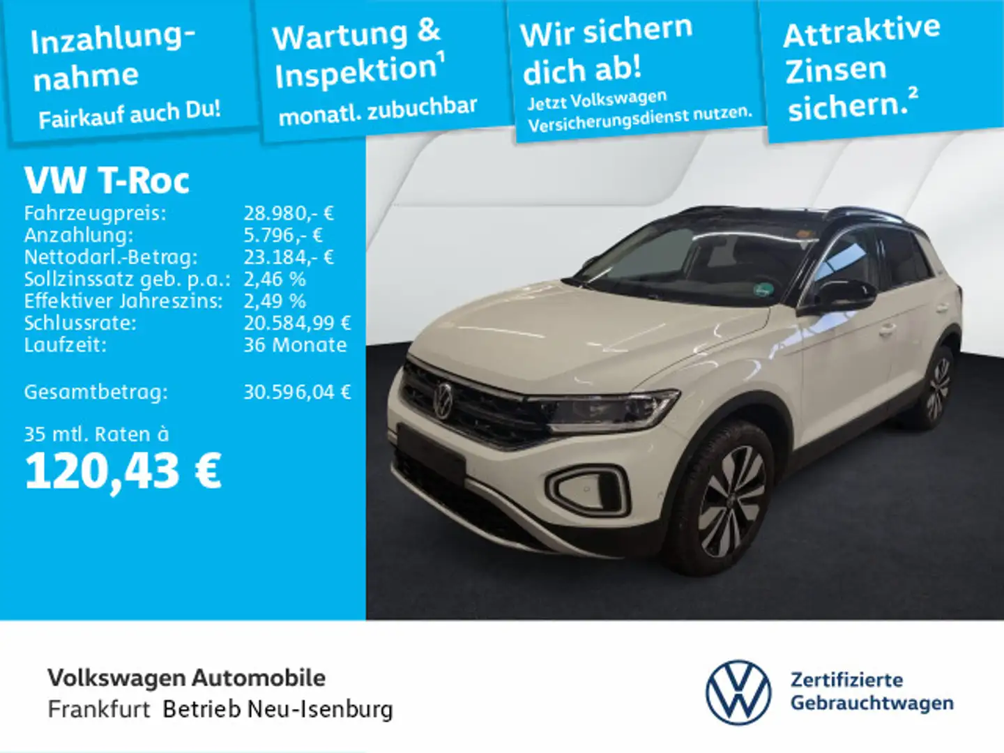 Volkswagen T-Roc 2.0 TDI DSG Goal Navi LEDPlus DAB+ FrontAs Weiß - 1