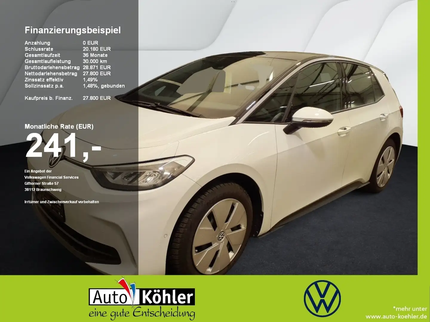 Volkswagen ID.3 Pro CarPlay+CCS+ACC+LED+Navi+PDC+Kamera Weiß - 1