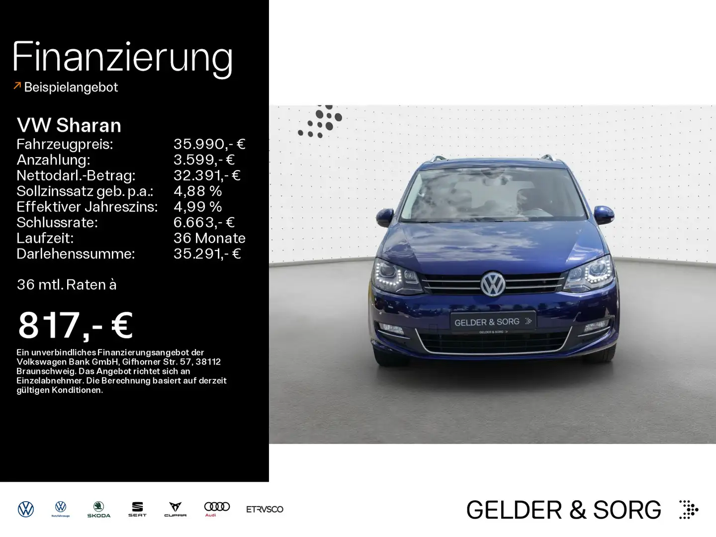 Volkswagen Sharan Highline 2.0 TDI DYNAUDIO*Pano*AHK*Standh Blu/Azzurro - 1