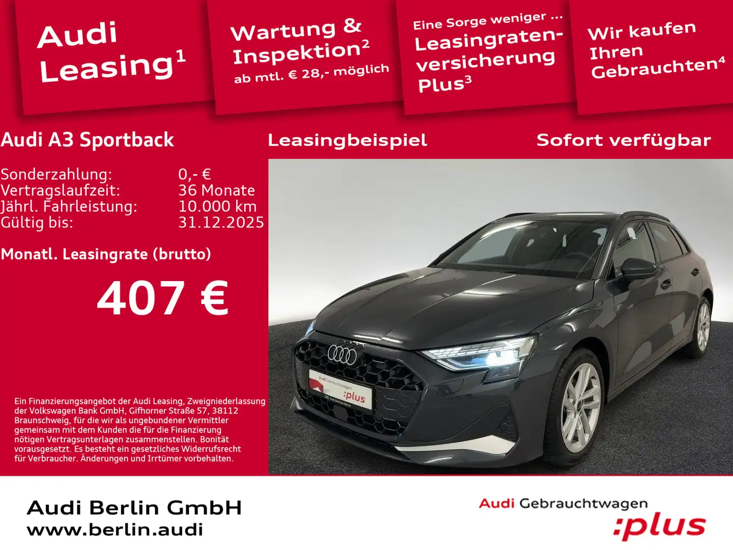 Audi A3 Advanced 35 TDI S tr. PDC LED NAVI Grau - 1