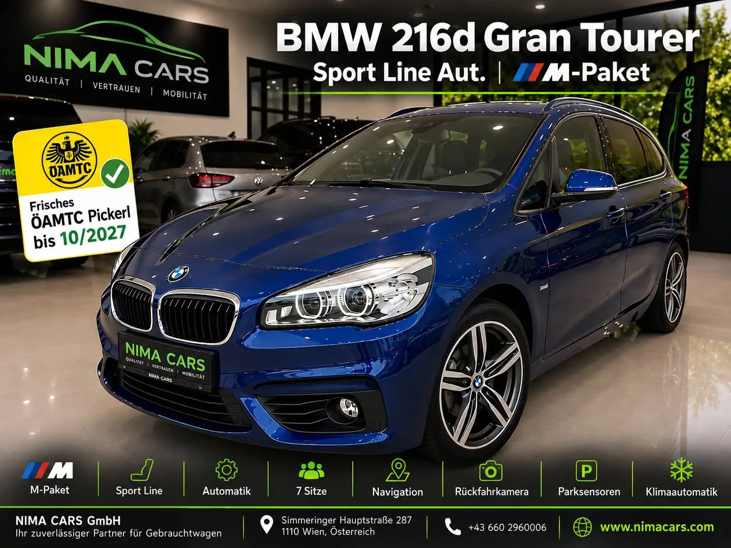 BMW 216 BMW 216d Gran Tourer Sport Line Aut. – M-Paket – Frisches ÖAMTC Pickerl bis 10/2027 Blau - 1