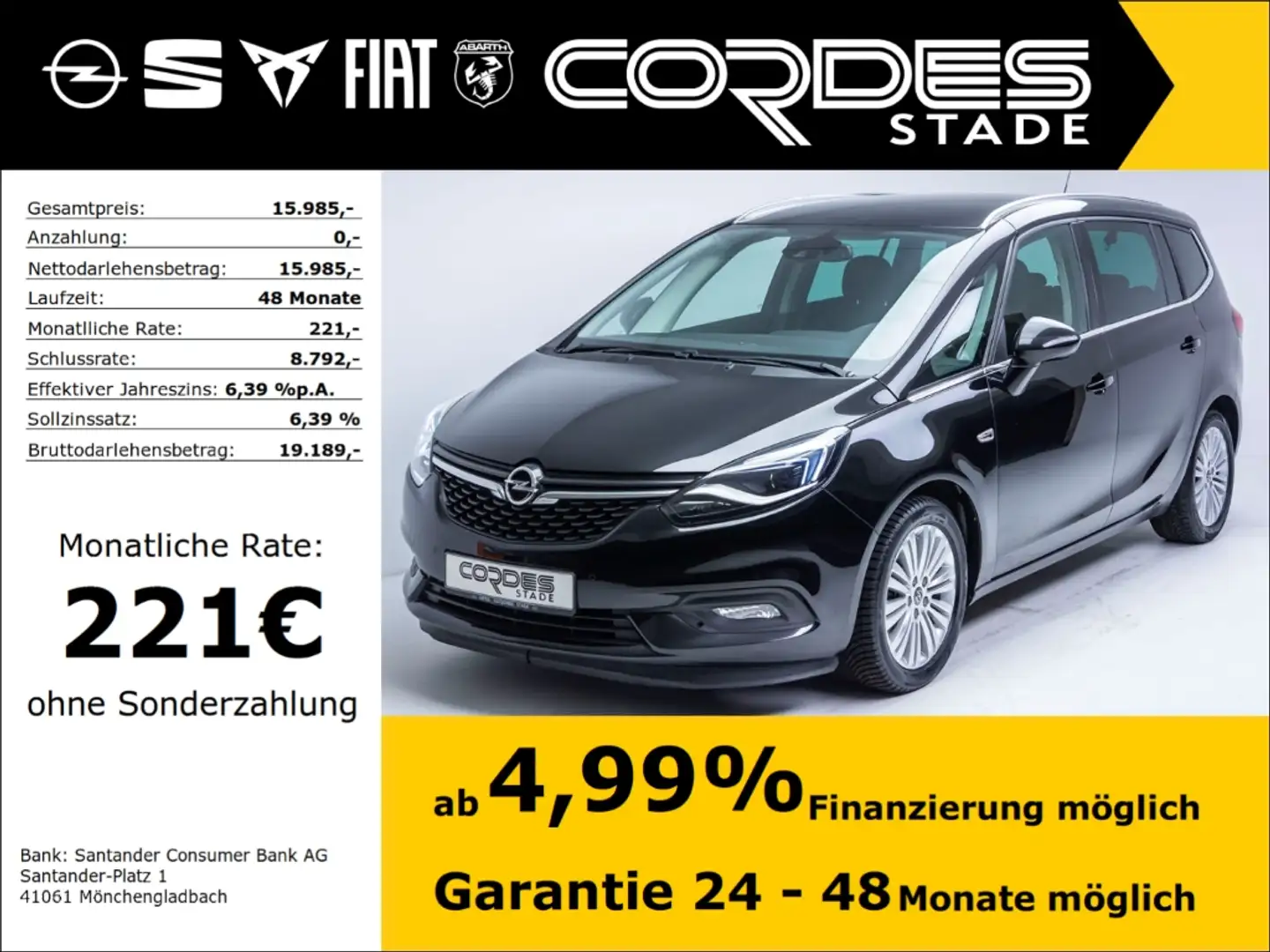 Opel Zafira Innovation 1.4 Turbo Klima Navi Bluetooth Kamera P Zwart - 1