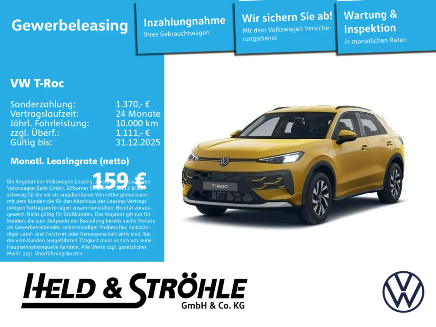 Volkswagen T-Roc Der neue T-Roc Life > Sonderleasing bis 31.12.25 Gelb - 1