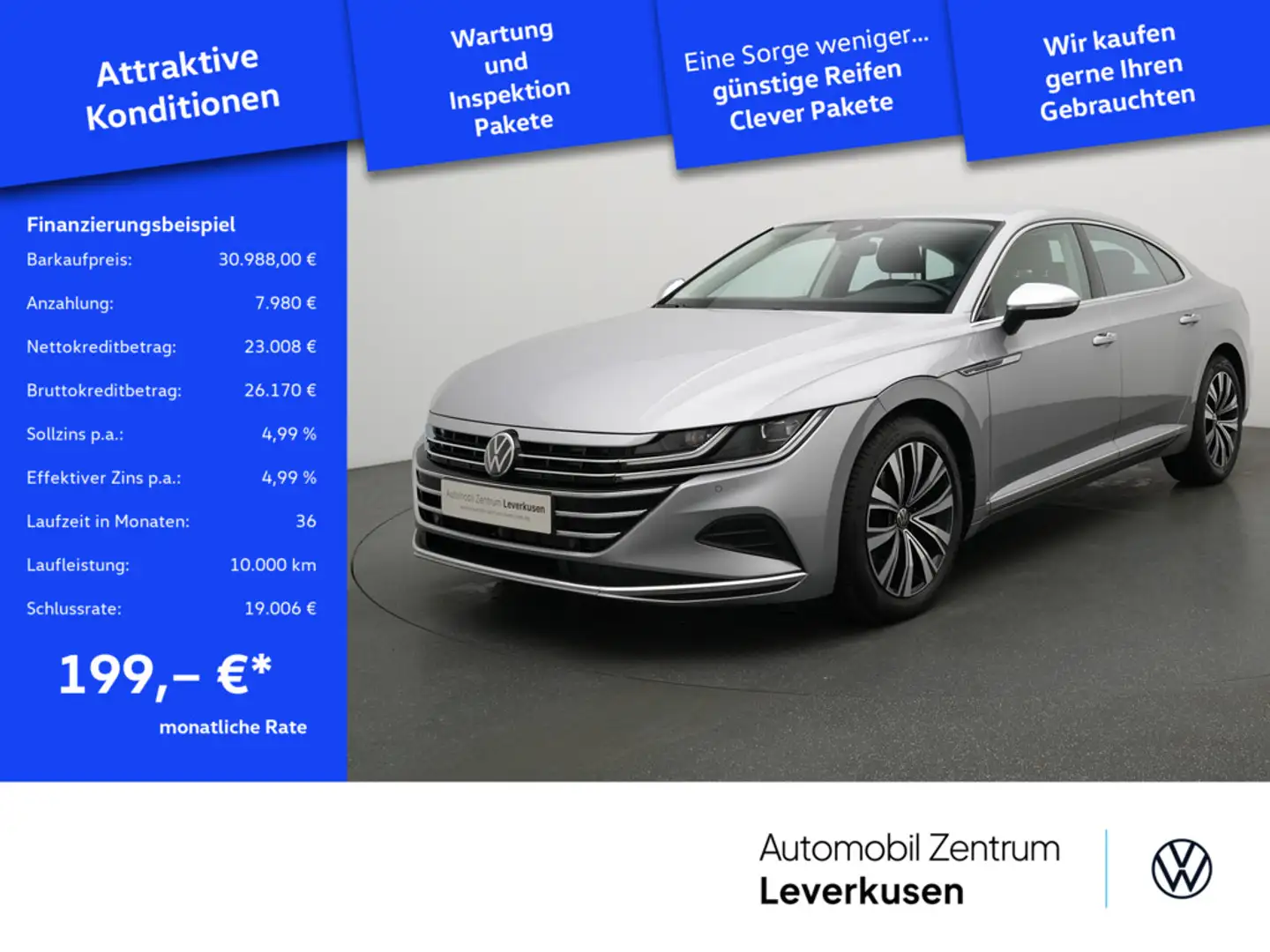 Volkswagen Arteon Elegance DSG NAVI AHK VIRT LEDER ACC S Silber - 1
