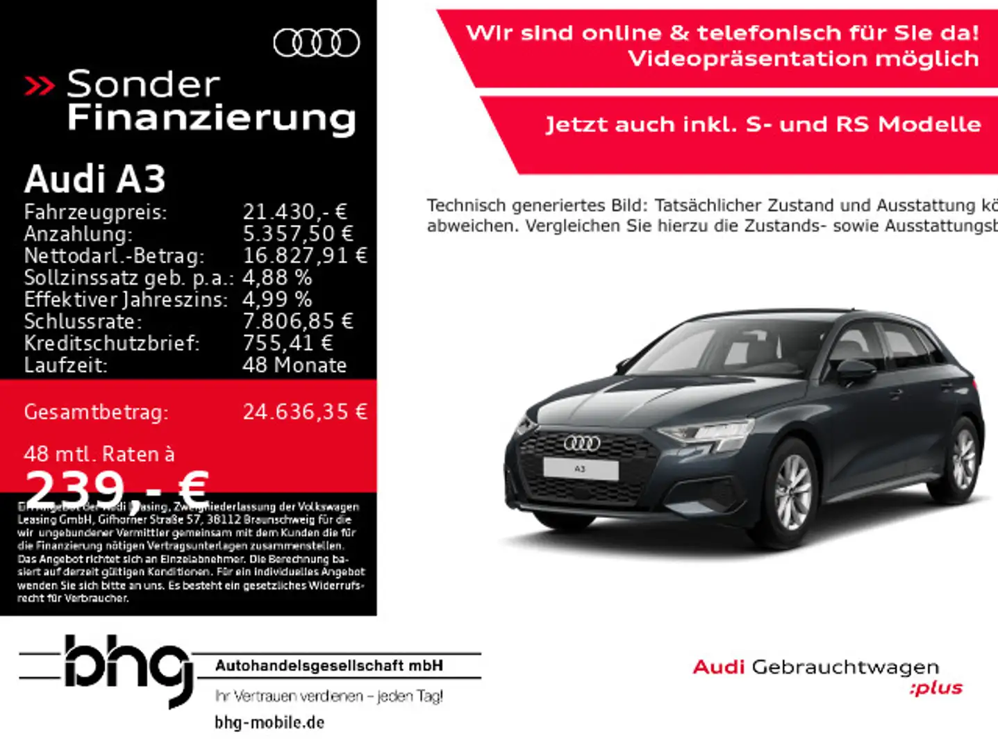 Audi A3 30 TDI Sportback S tronic Grau - 1
