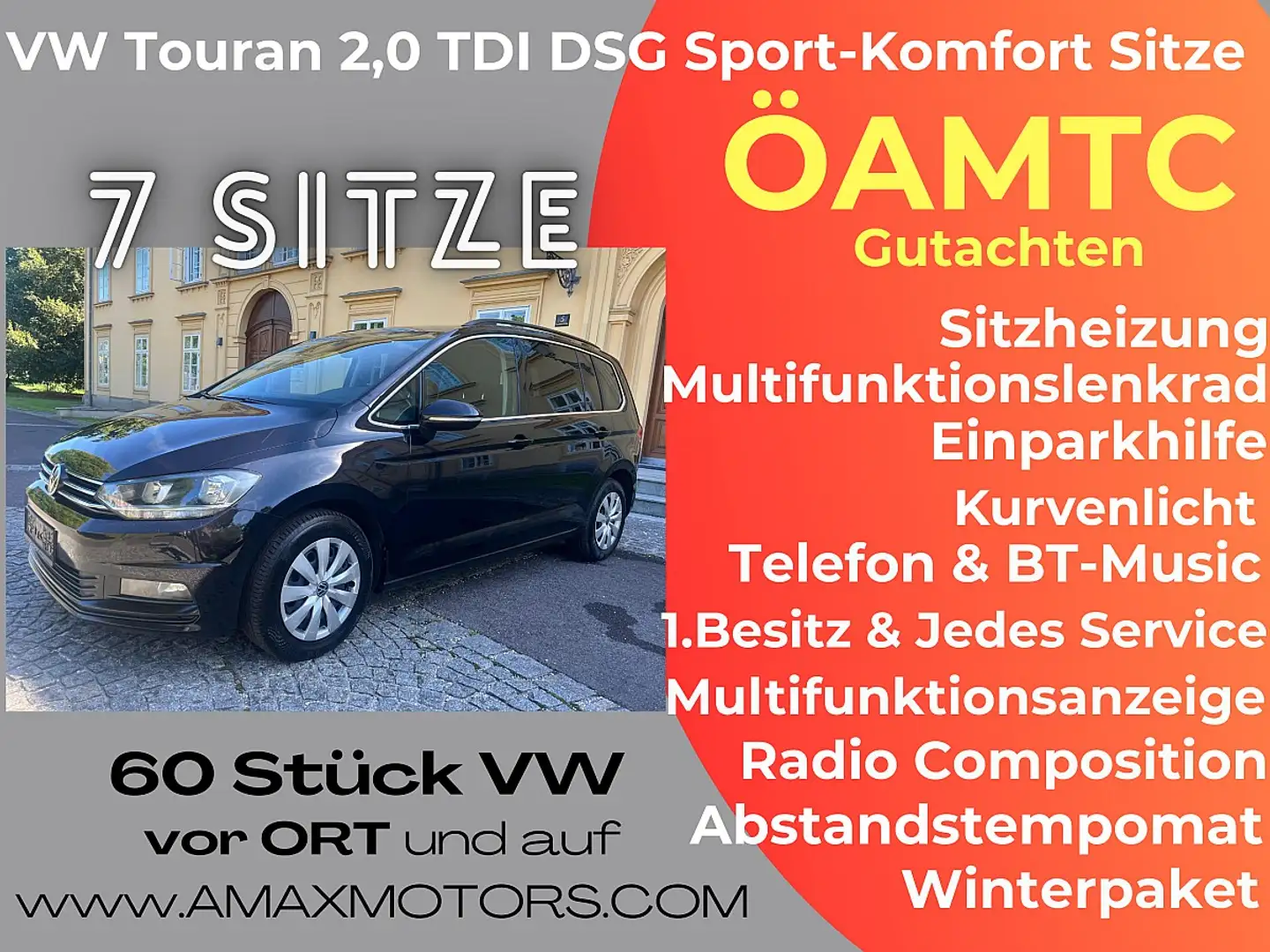 Volkswagen Touran Comfortline  DSG 7Sitze AHK ACC Sitzheizung, Ne... Schwarz - 1