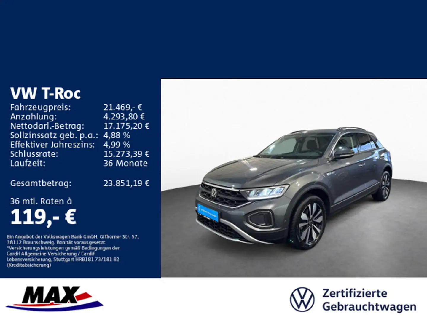 Volkswagen T-Roc 1.0 TSI MOVE LED+NAVI+KAMERA Grau - 1