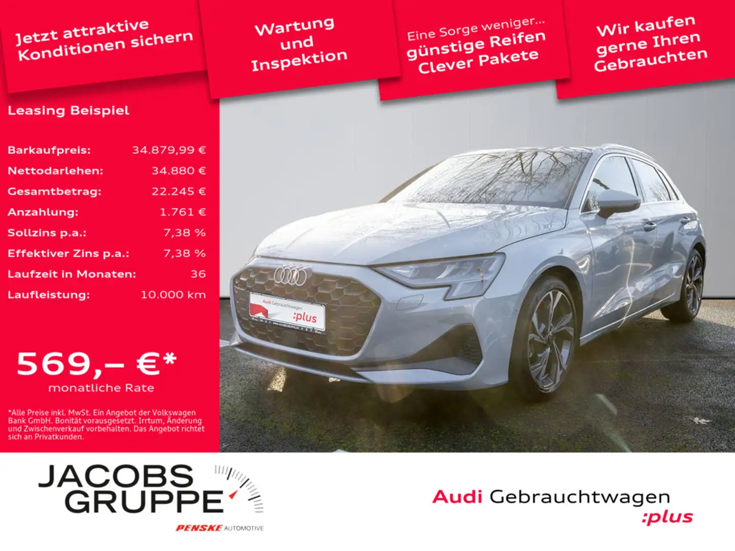 Audi A3 Sportback 35 TFSI ACC,SHZ,AHK,PDC Grau - 1