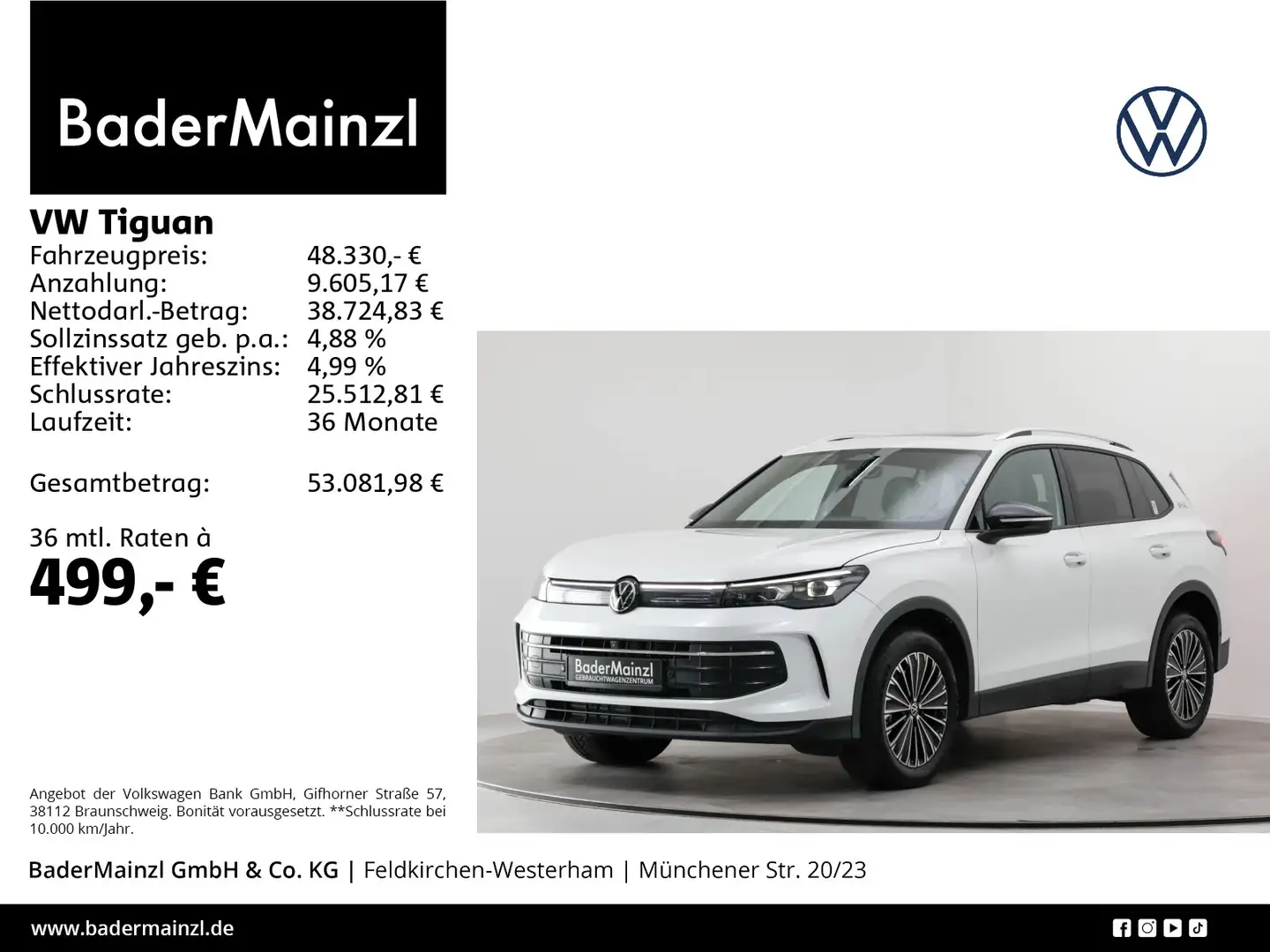 Volkswagen Tiguan 2.0 TDI 4M DSG Goal AHK 360° Matrix Pano Weiß - 1