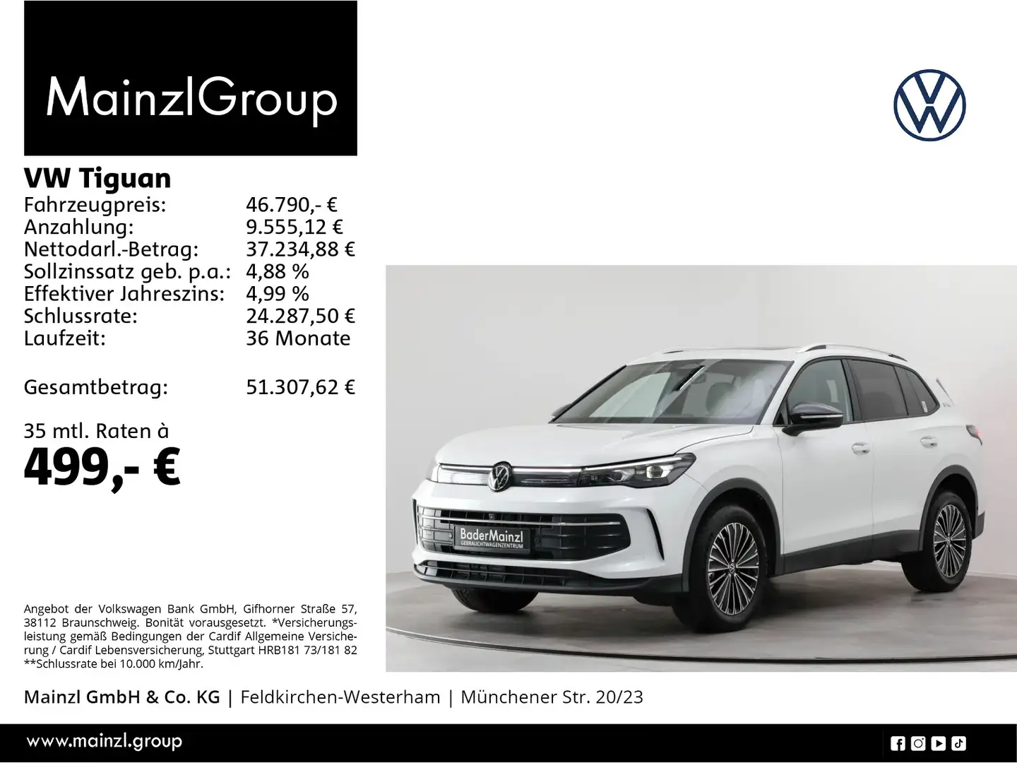 Volkswagen Tiguan 2.0 TDI 4M DSG Goal AHK 360° Matrix Pano Blanc - 1
