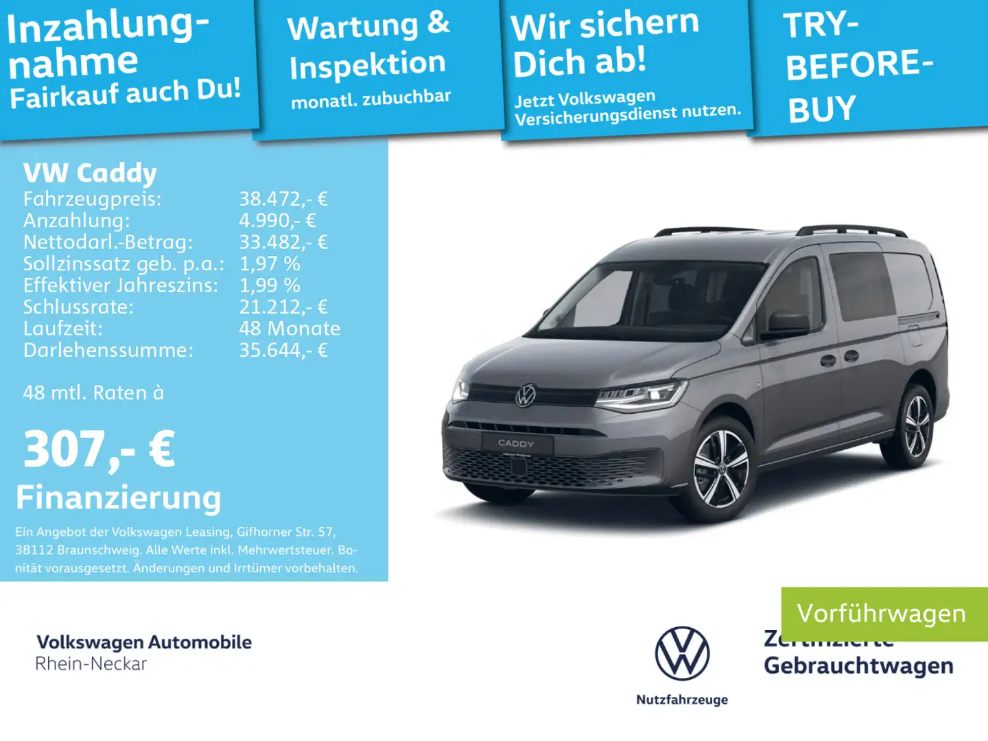 Volkswagen Caddy 1.5 TSI Flexible Maxi AHK Klima Radio uvm Grau - 1