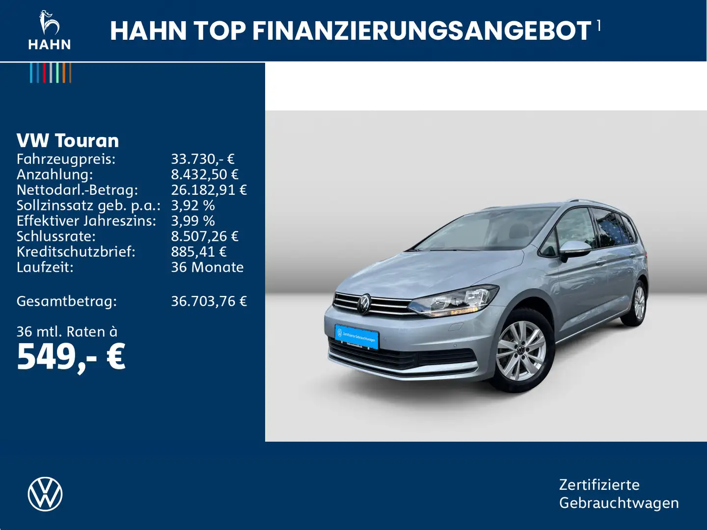Volkswagen Touran 1.5TSI DSG Comfortline 7-Sitzer Navi AHK Silber - 2
