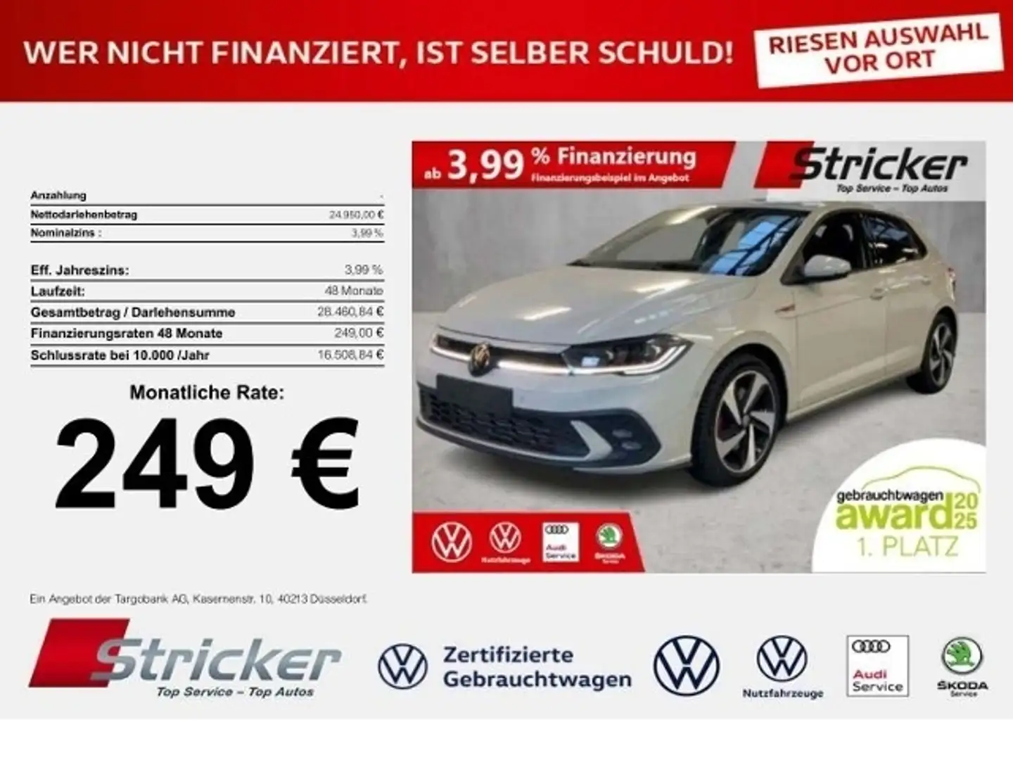 Volkswagen Polo GTI 2.0TSI DSG 249,-ohne Anzahlung ACC App-Connec Grau - 1