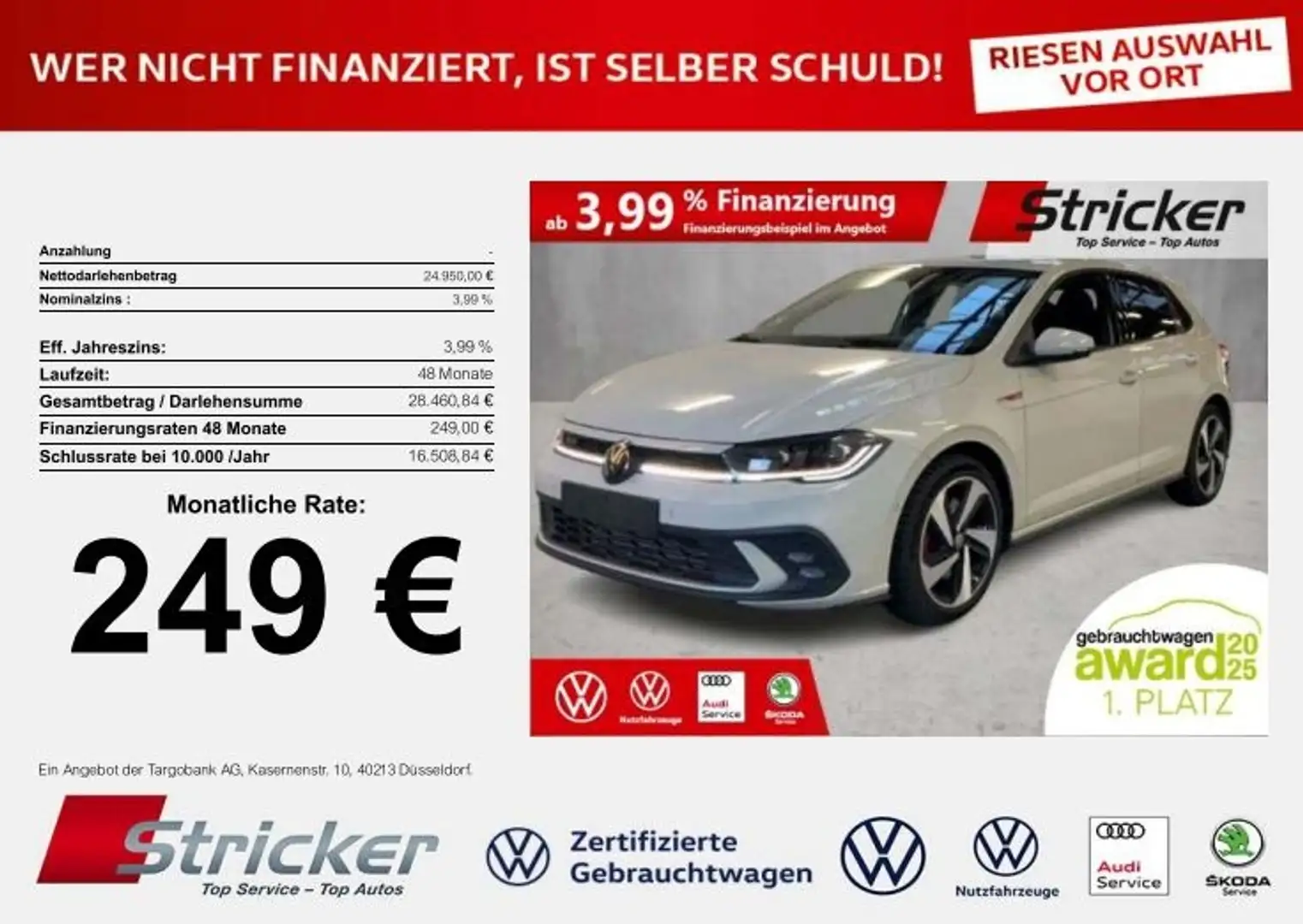 Volkswagen Polo GTI 2.0TSI DSG 249,-ohne Anzahlung ACC App-Connec Grau - 2