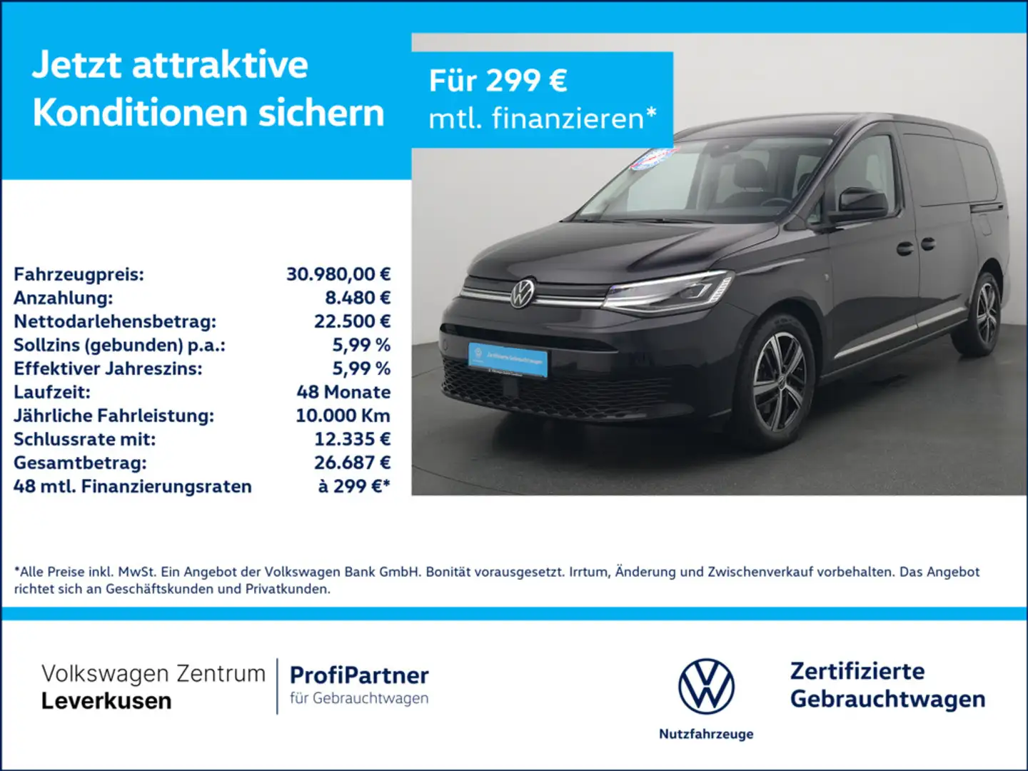 Volkswagen Caddy Maxi Style 7-SITZER VIRT LED KAM SHZ Noir - 1