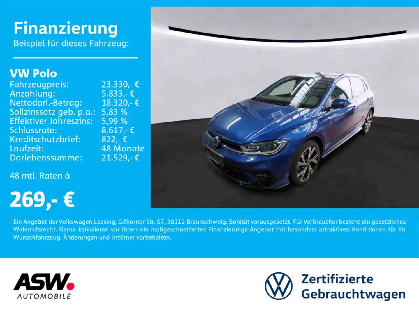 Volkswagen Polo R-Line 1.0 TSI DSG LED Navi RFK SHZ PANO VC Blau - 1