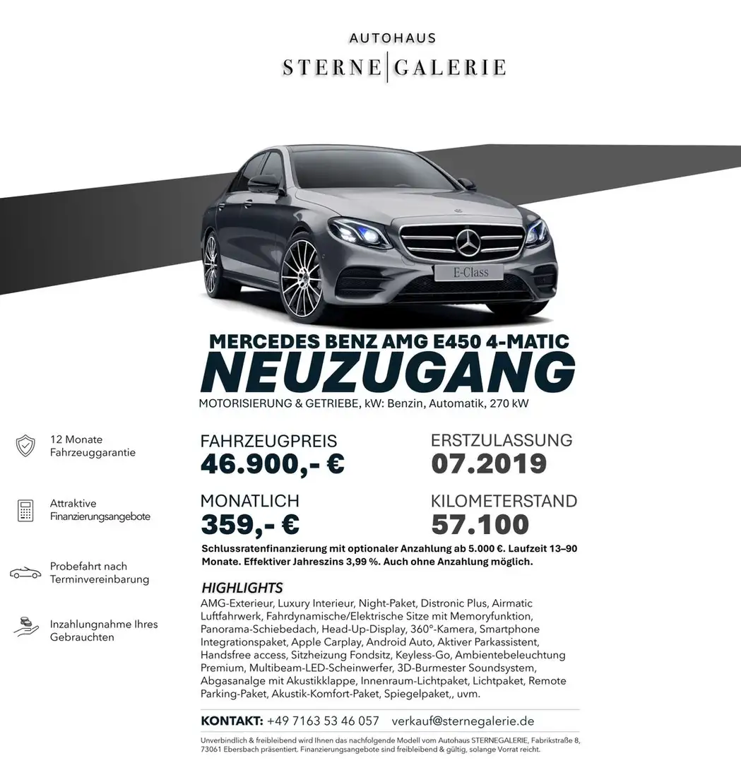 Mercedes-Benz E 450 AMG 4MATIC/360°/DISTRO+/PANO/HEADUP/3D-BUR Grau - 1