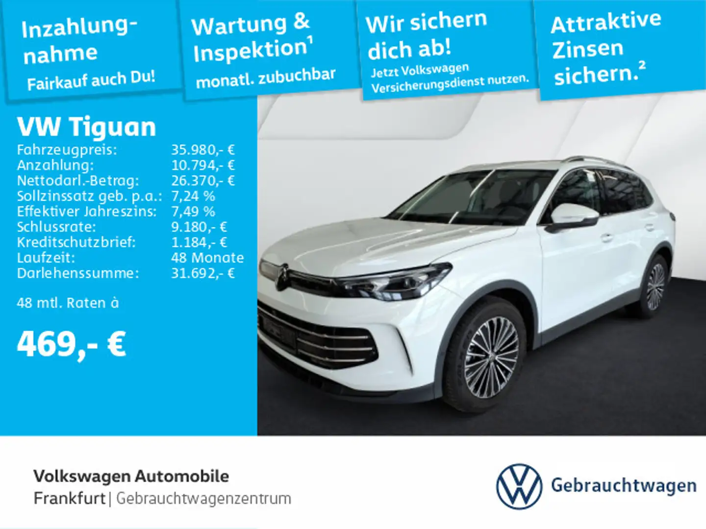 Volkswagen Tiguan 1.5 eTSI DSG Elegance Navi IQ.Light DAB+ FrontAssi Weiß - 1