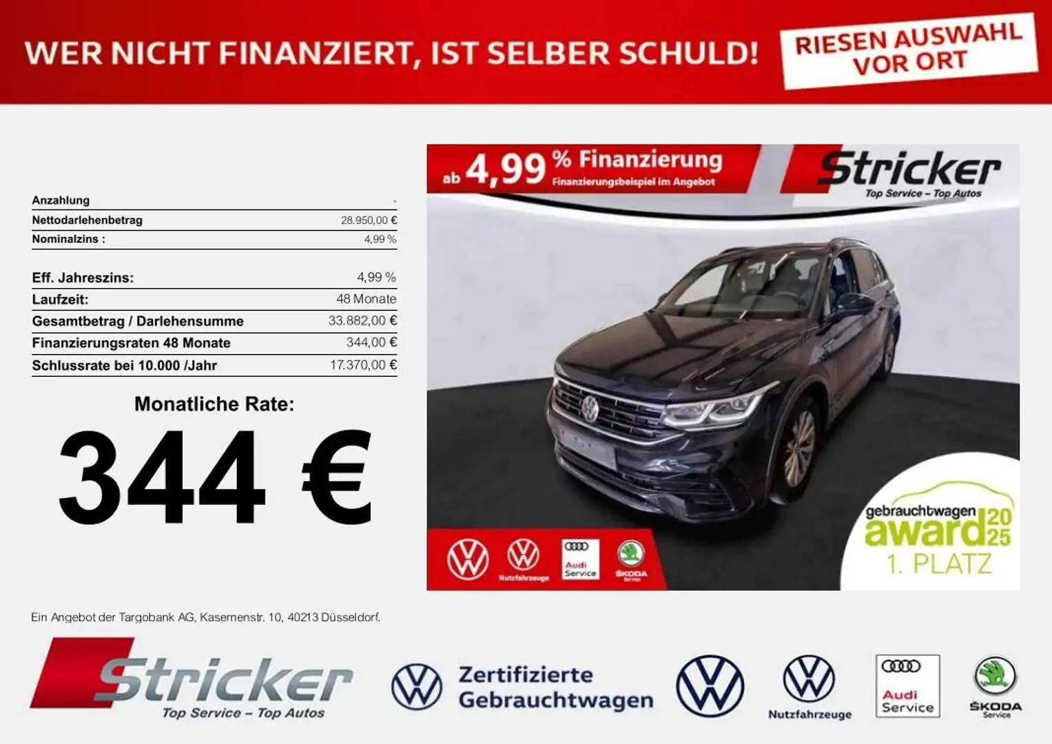 Volkswagen Tiguan R-Line 1.5TSI DSG 344,-ohne Anzahlung IQ.LIGHT Ha Schwarz - 1
