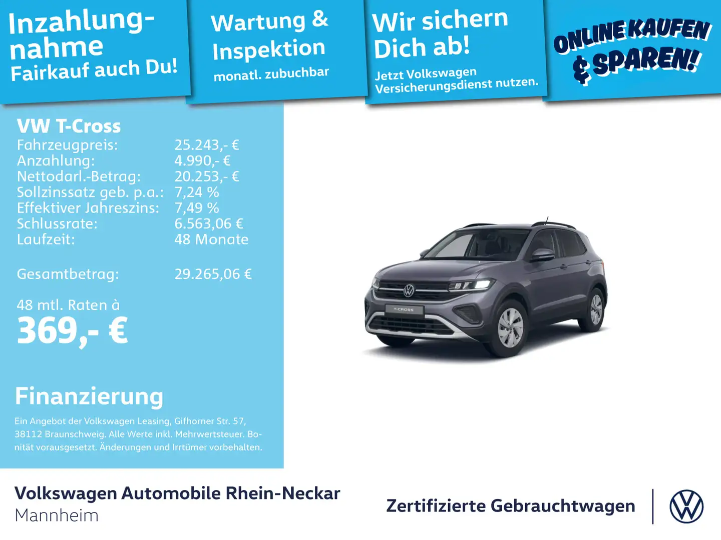 Volkswagen T-Cross 1.5 TSI Life DSG GAR 2029 Navi Kamera LE Grau - 1