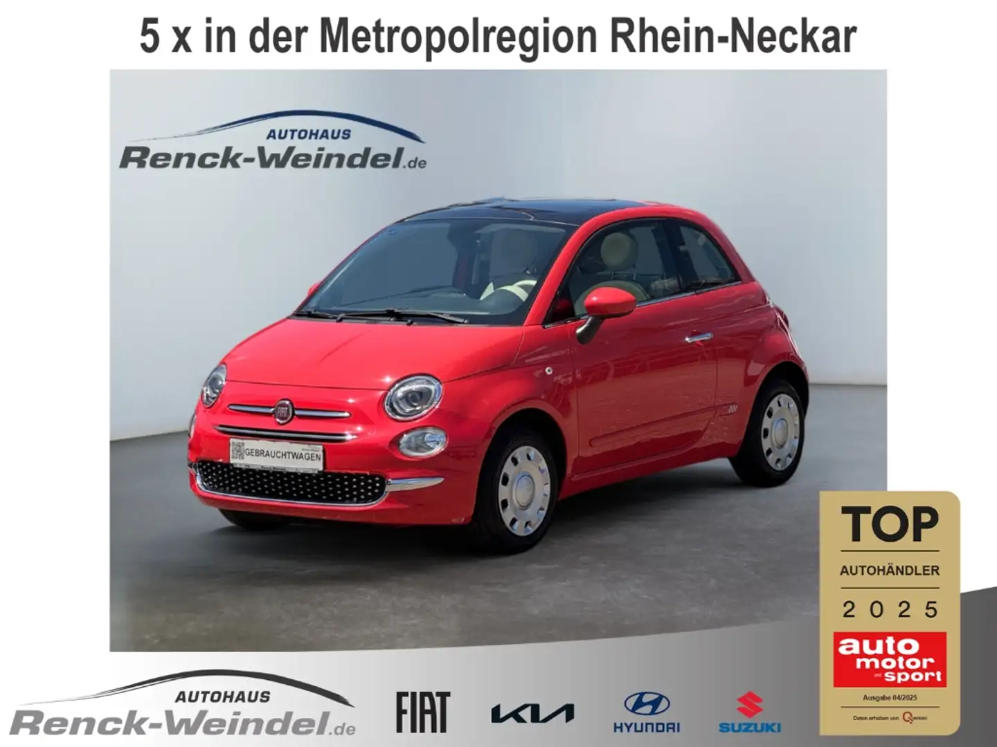 Fiat 500 Lounge 1.2 Pano Navi Klimaautom PDC Kom-paket CD B Rot - 1