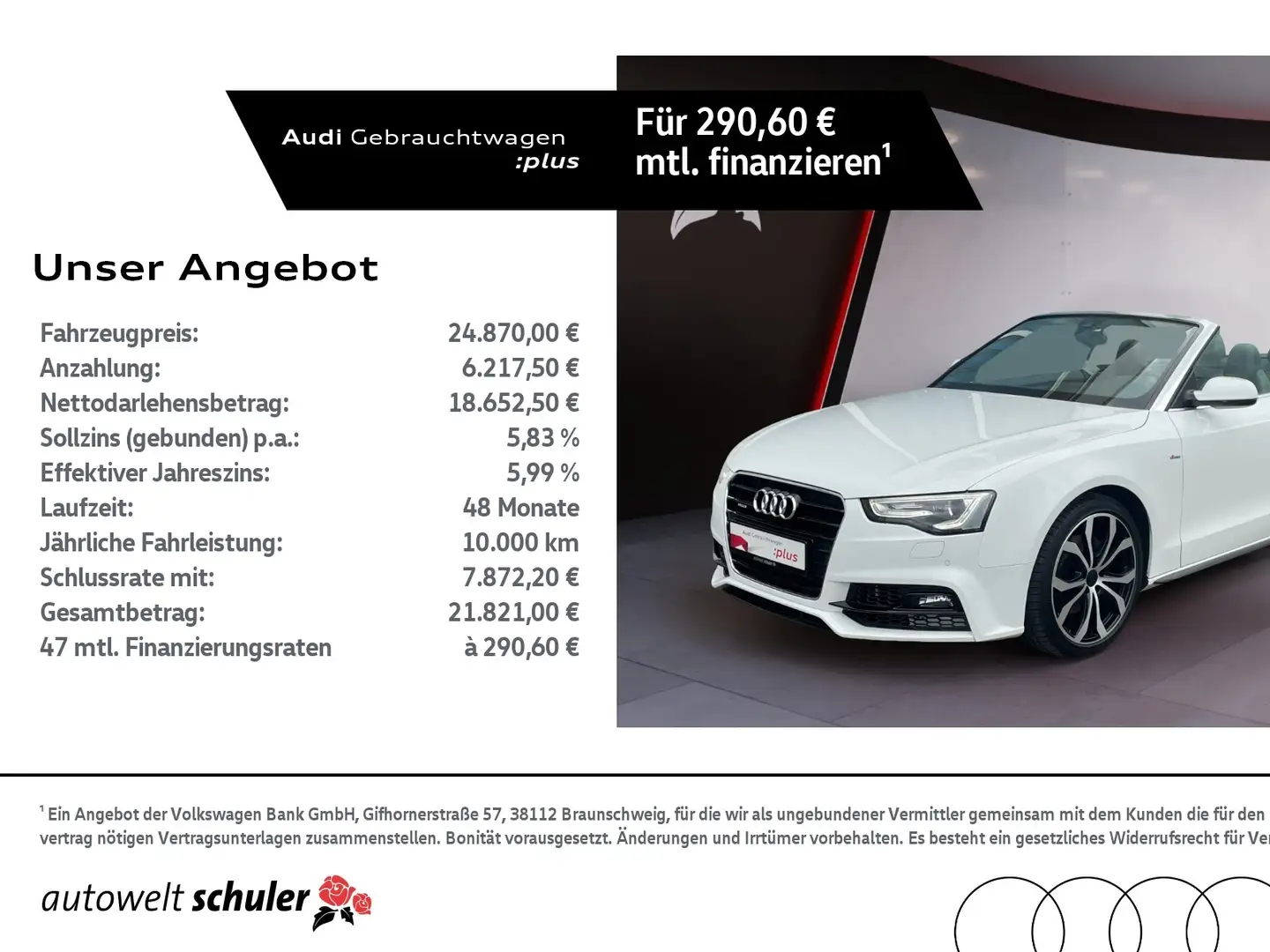 Audi A5 Cabriolet 3.0 quattro S-line B&O Xenon Navi RFK A Weiß - 1