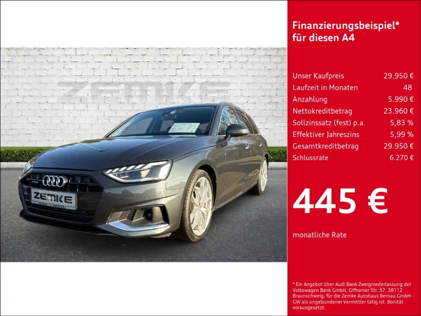 Audi A4 Avant 45 TFSI quattro S tronic advanced Navi Digit Grau - 1