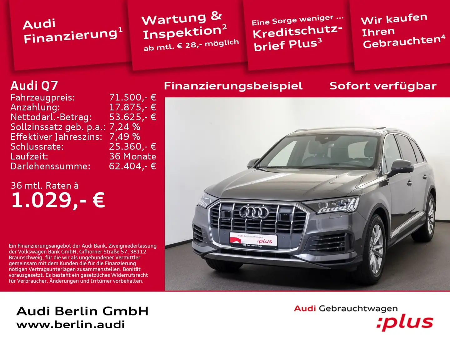 Audi Q7 55 TFSI e qu.tiptr. PANO MATRIX 360° HUD Grau - 1