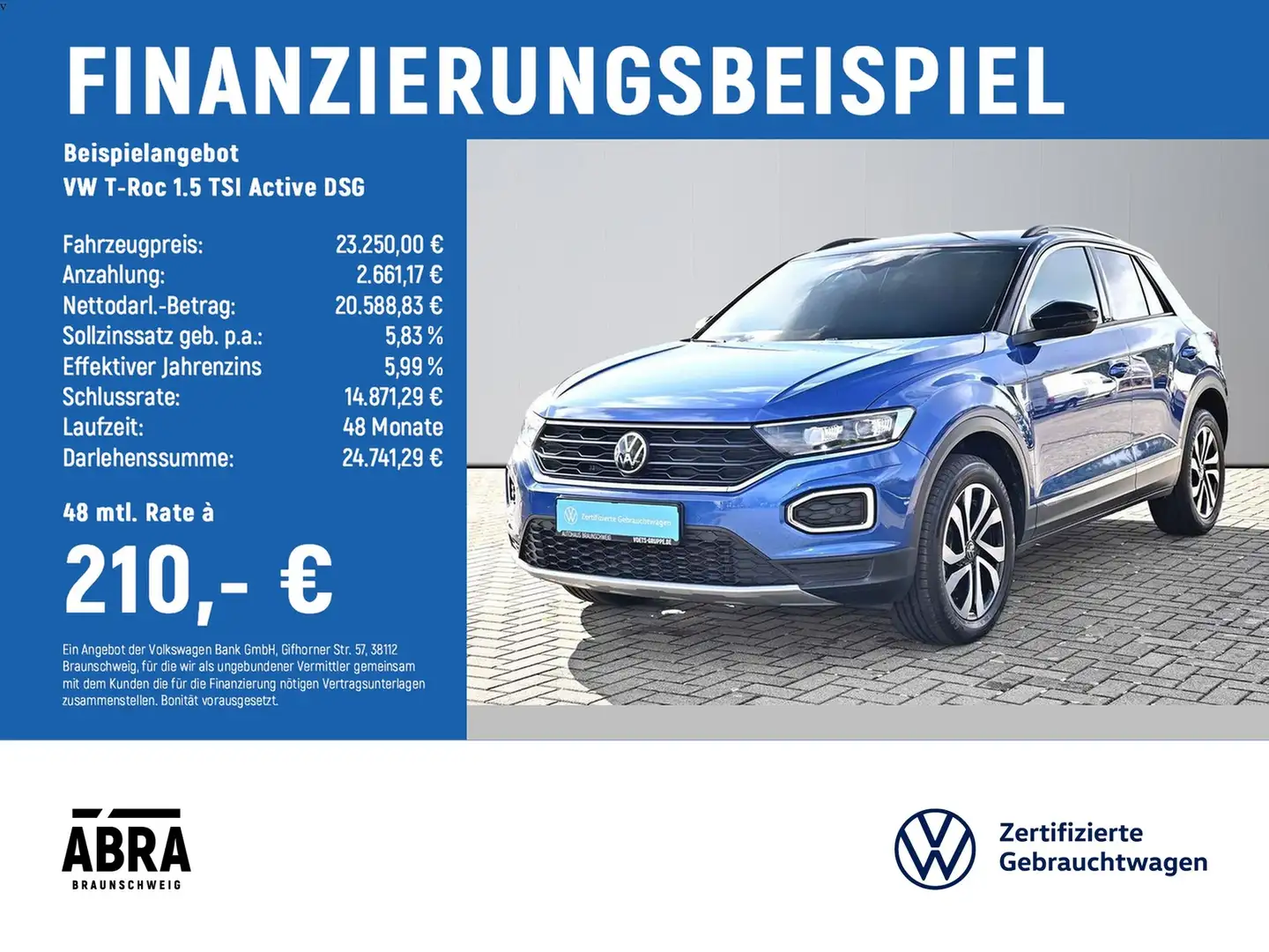 Volkswagen T-Roc 1.5 TSI Active DSG LED+STHZG+LANE+ACC+NAVI+PDC Blau - 2