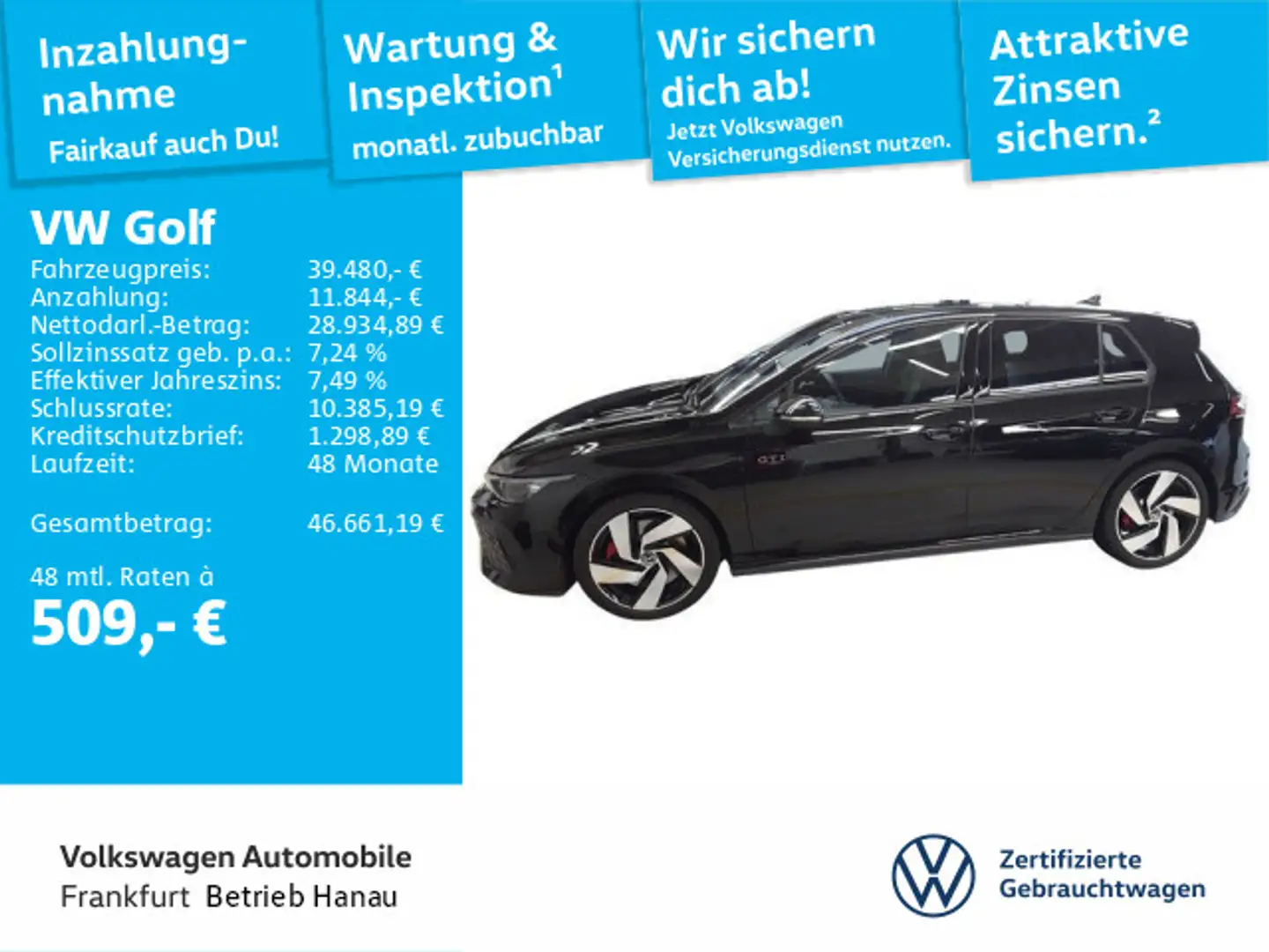 Volkswagen Golf GTI Golf VIII 2.0 TSI DSG GTI Navi IQ.LIGHT - LED-Ma Schwarz - 1