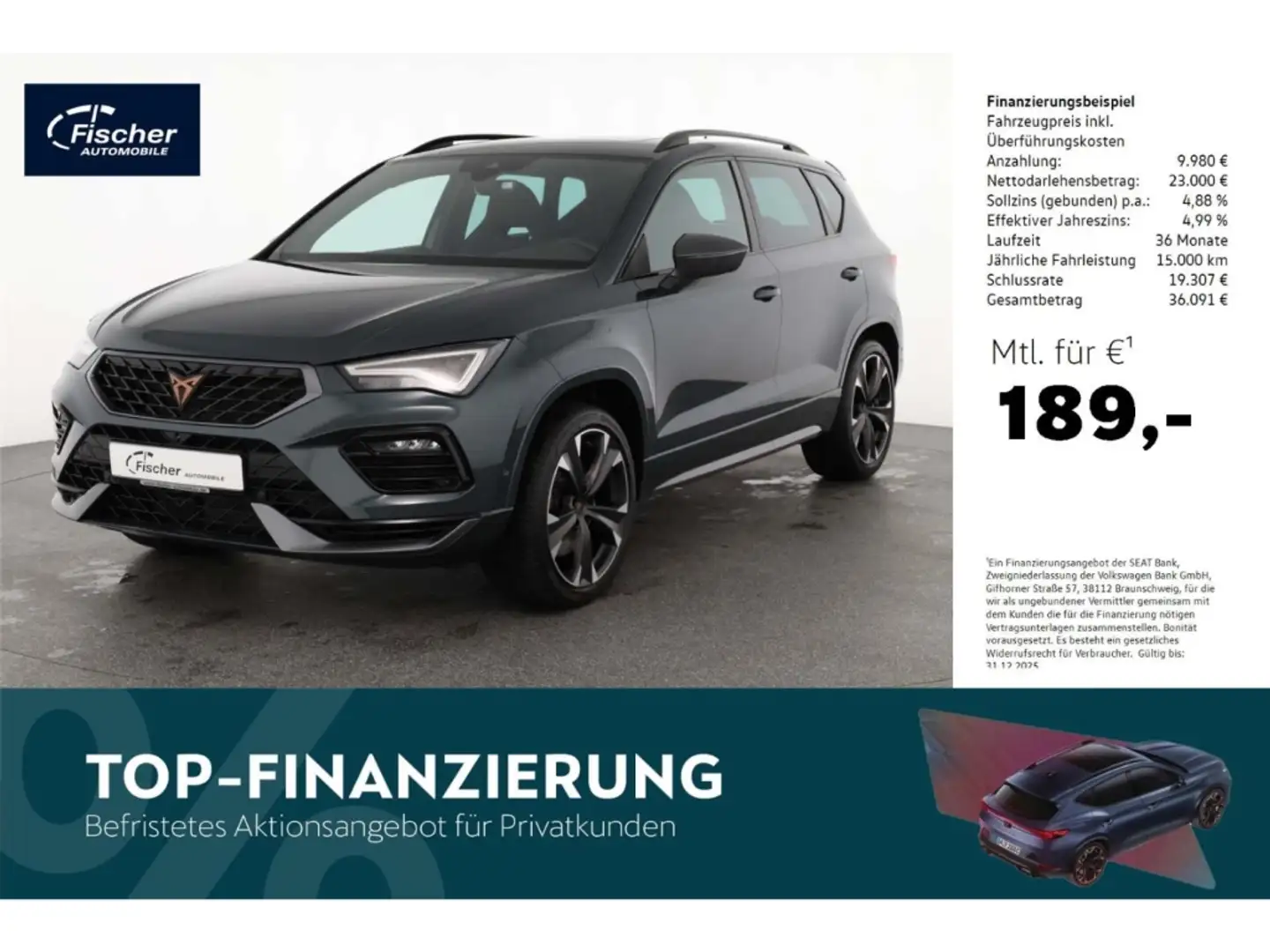 CUPRA Ateca 2.0 TSI DSG 4Dr. VZ PANO/Memory/360°/Beats Grün - 1