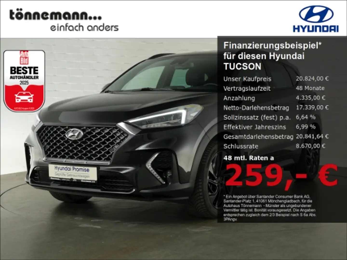 Hyundai TUCSON T-GDI N-LINE+VOLL LED+NAVI+RÜCKFAHRKAMERA+SITZ-/LE Negro - 1