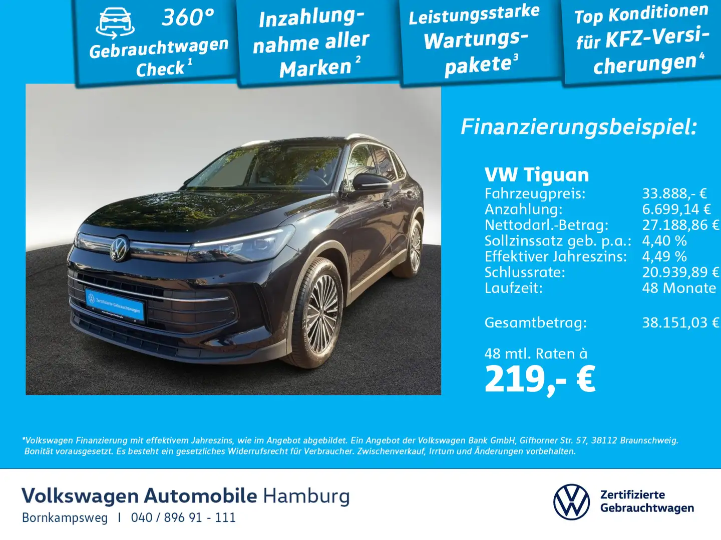 Volkswagen Tiguan Life 1.5 eTSI DSG Navi AHK LED Rear View Noir - 1