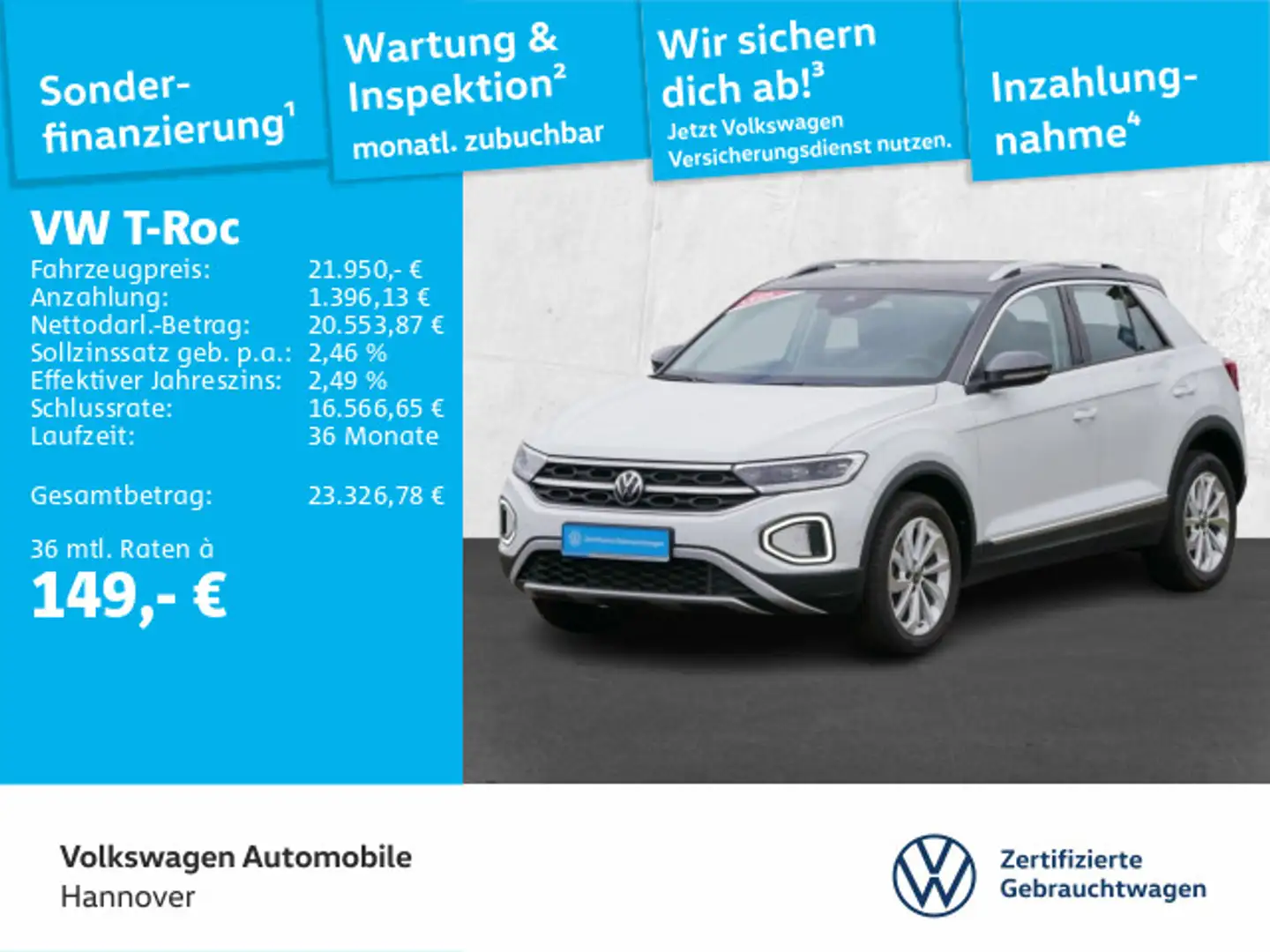 Volkswagen T-Roc 1.0 TSI Style Navi LED DigCockpit ACC PDC Weiß - 1