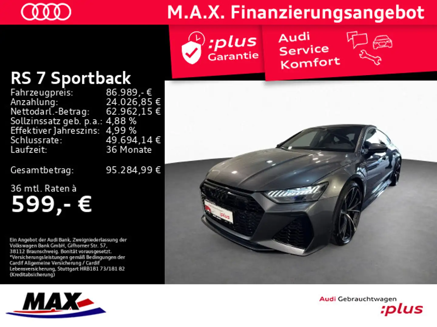 Audi RS7 RS7 Sportback 4.0 TFSI QUAT MATRIX+WABEN+305KM/H Grau - 1