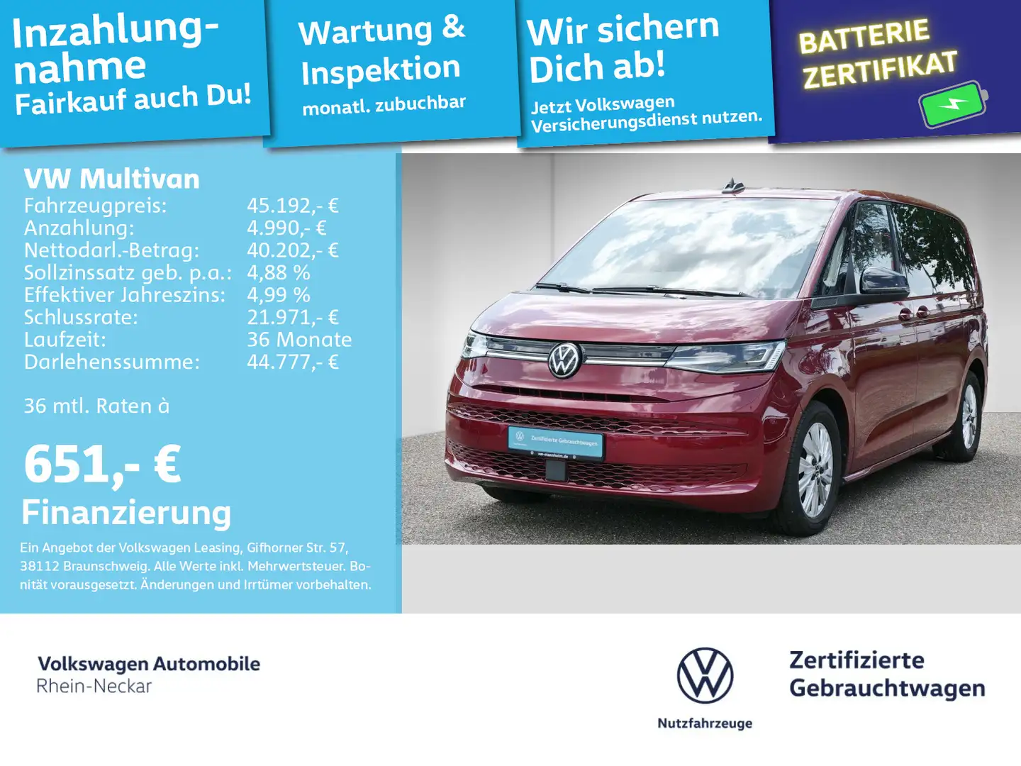 Volkswagen T7 Multivan T1.4 Multivan TSI Life eHybrid AHK Matr Rot - 1
