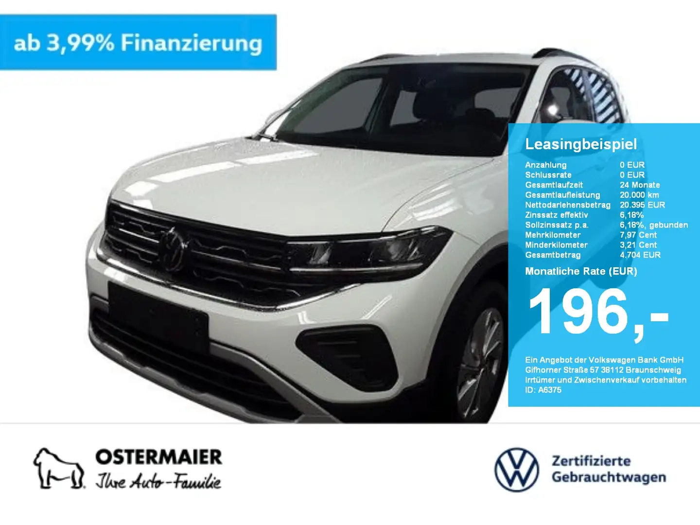 Volkswagen T-Cross 1.0TSI 95PS NAVI.LED.ACC.5JG.SHZG.LANE-ASSIST Blanco - 1