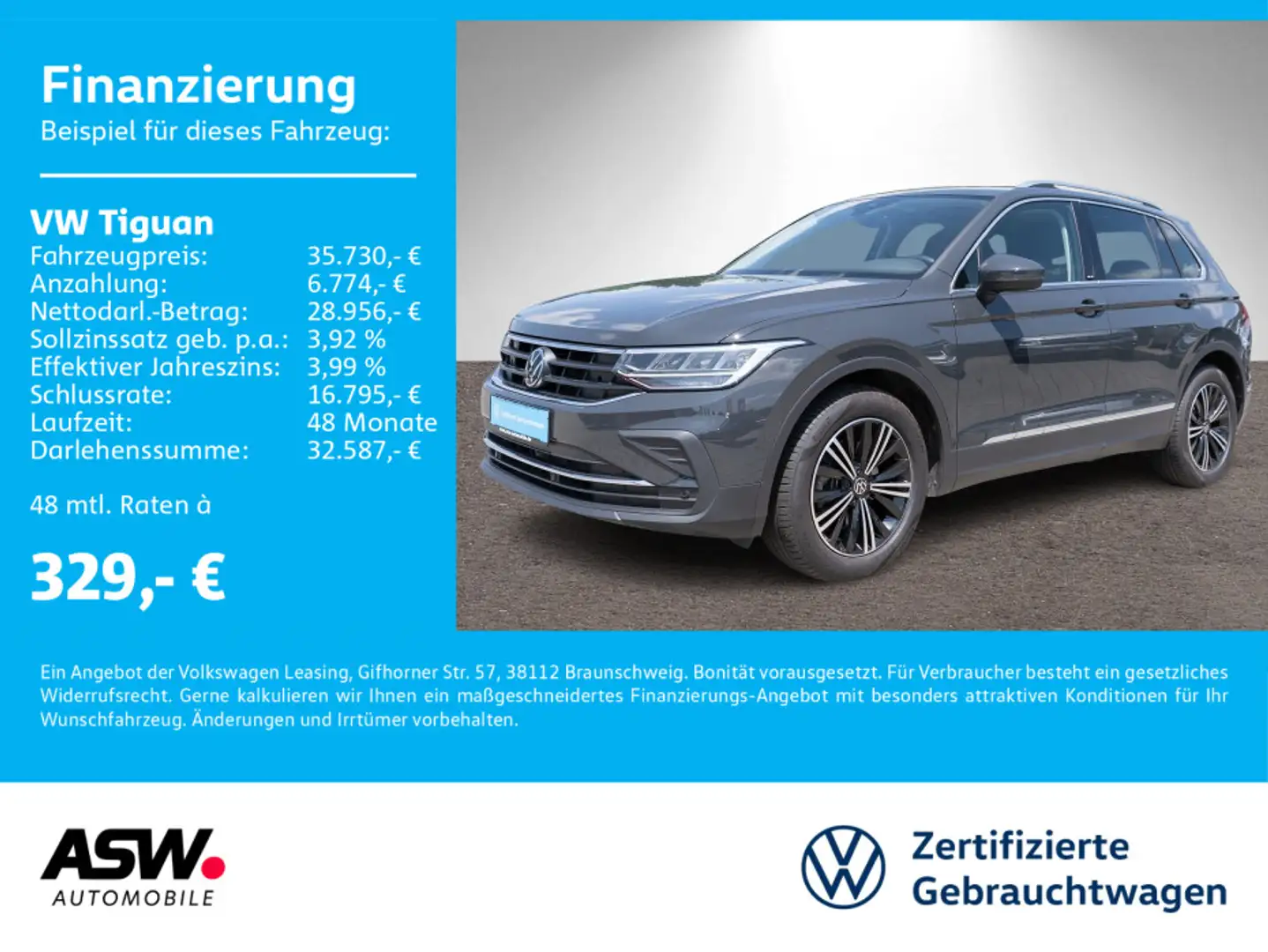 Volkswagen Tiguan Life Move 1,5 TSI DSG LED NAVI PANO AHK Grau - 1