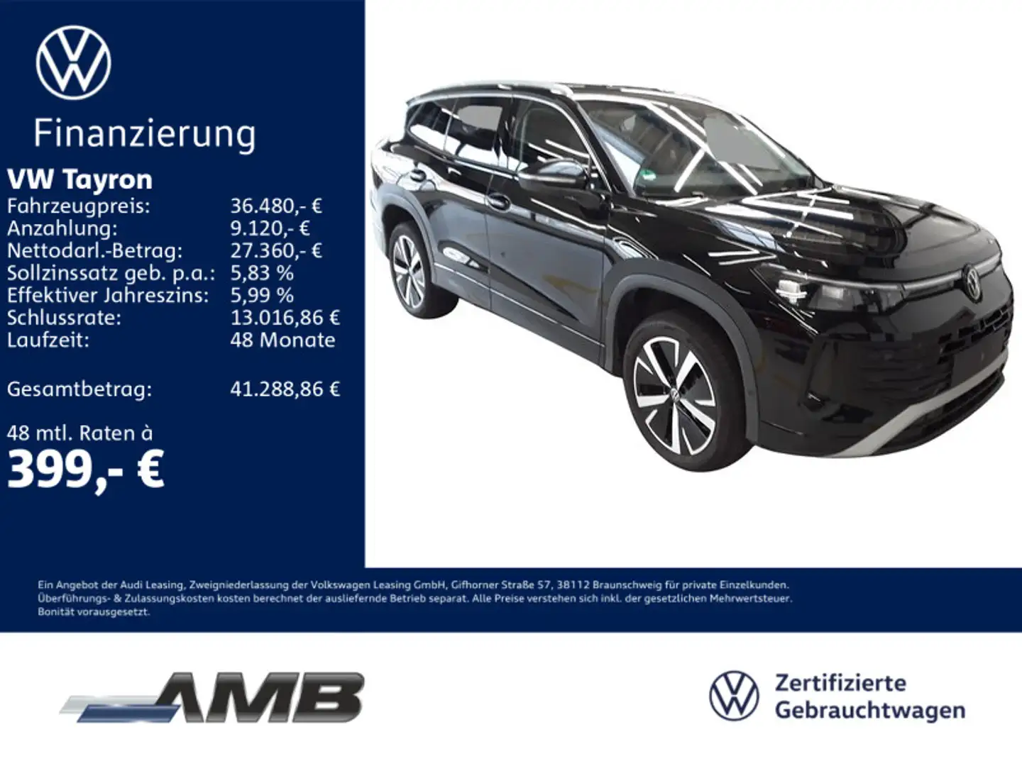 Volkswagen Tayron Life 1.5 eTSI AHK/LED+/el.Heckkl/04.30Gar Schwarz - 1