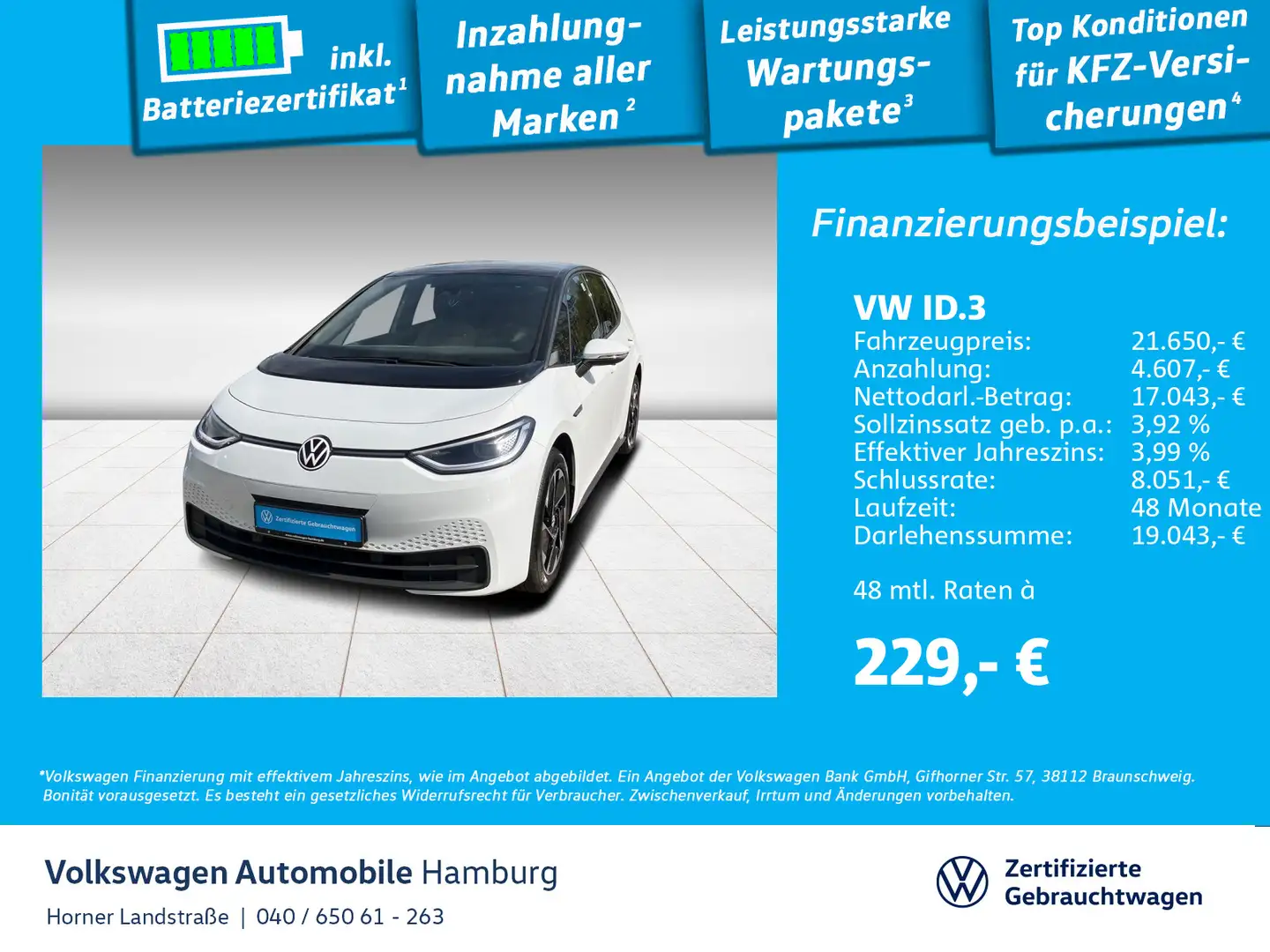 Volkswagen ID.3 Pro Performance Business Kamera LED Navi Weiß - 1