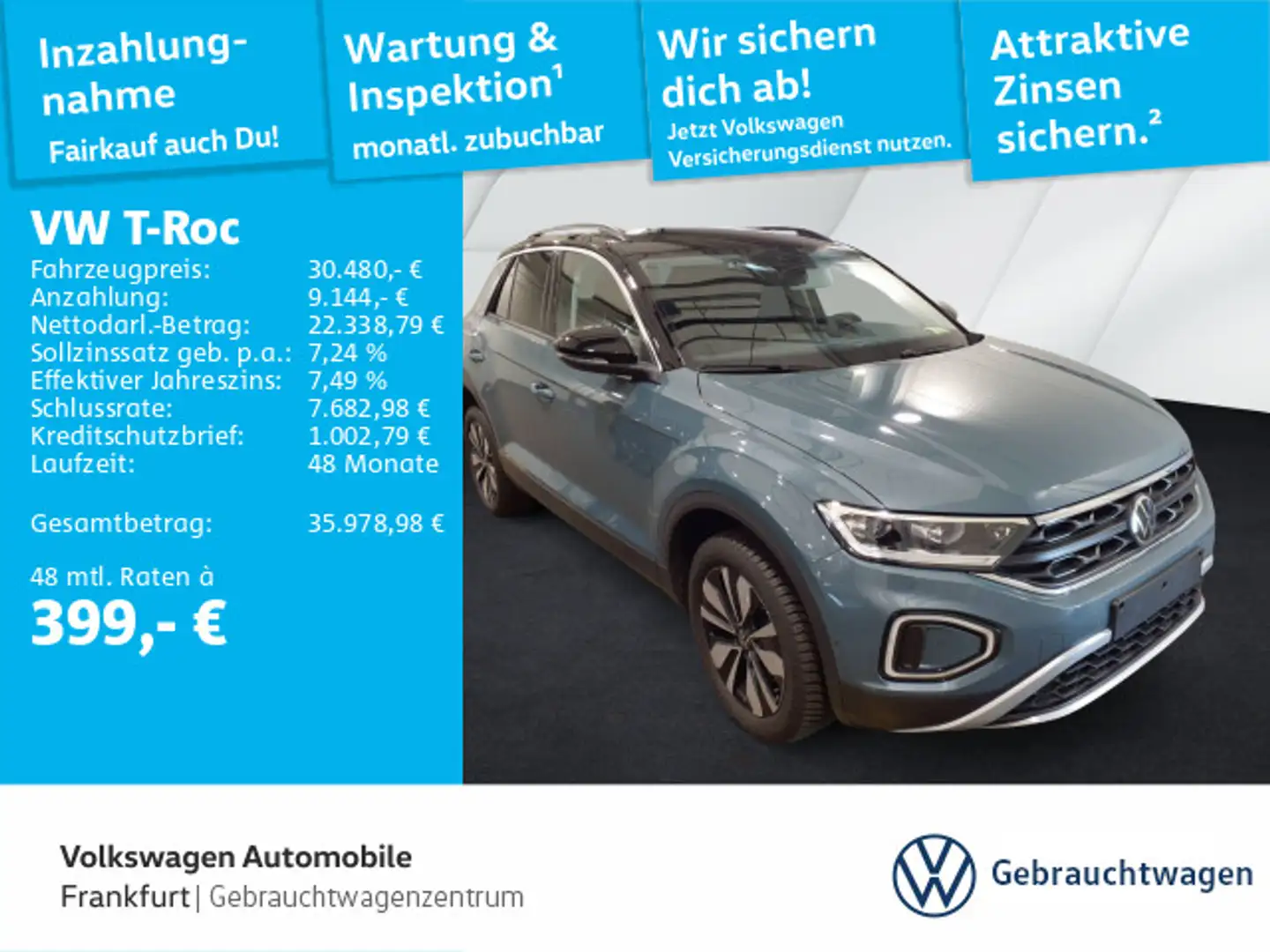 Volkswagen T-Roc 2.0 TDI DSG Goal DAB+ LEDPlus Navi FrontAs Blau - 1