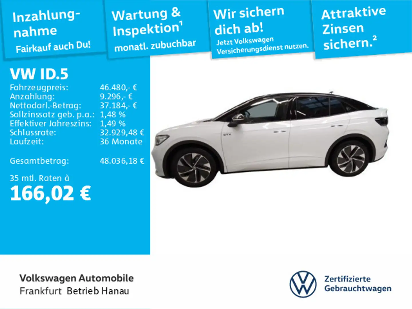 Volkswagen ID.5 GTX 4Motion Navi IQ.Light AHK LaneAssist Si Weiß - 1