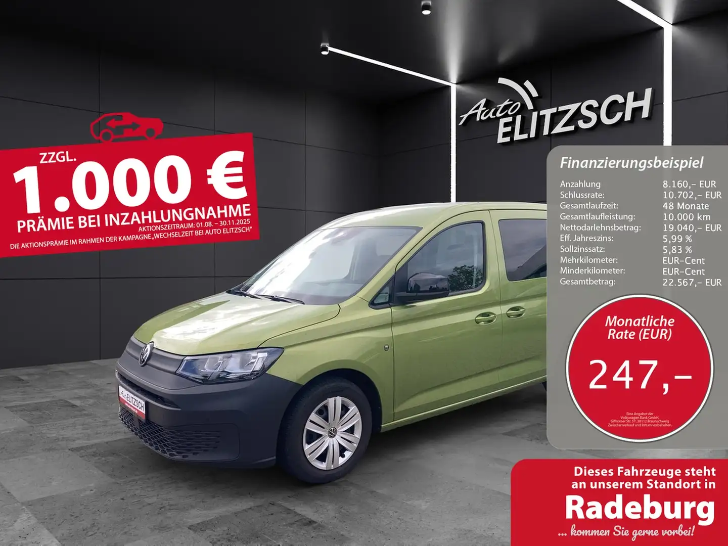 Volkswagen Caddy TSI Life DSG AHK Klima GRA PDC SH Grün - 1
