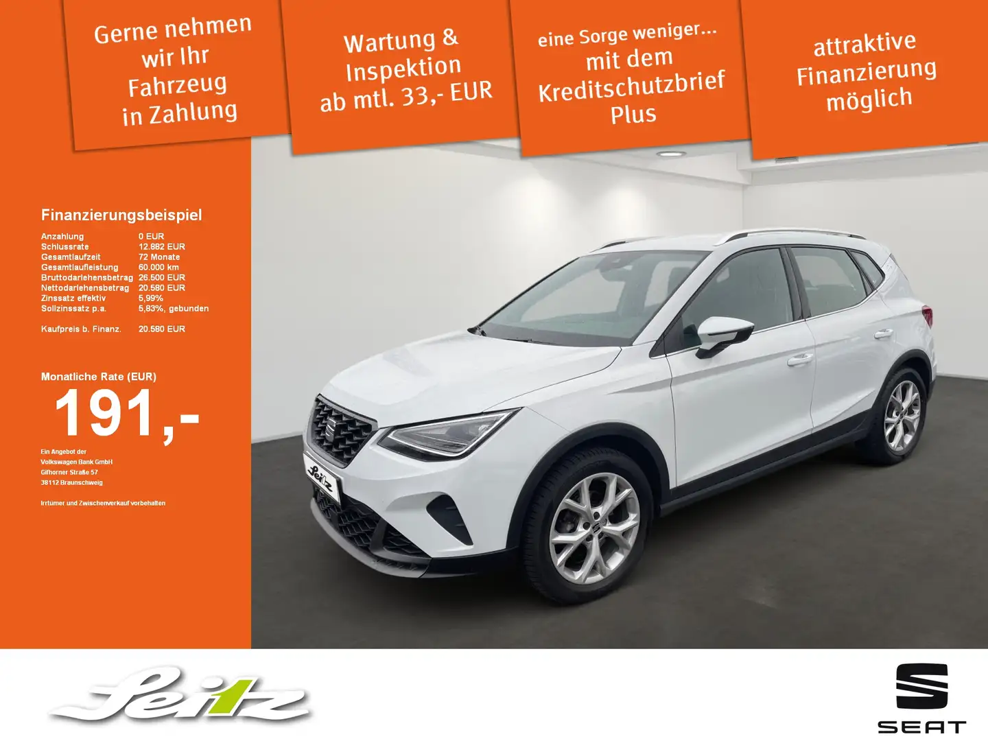 SEAT Arona 1.0 TSI FR *PDC*NAVI*SITZH* Weiß - 1