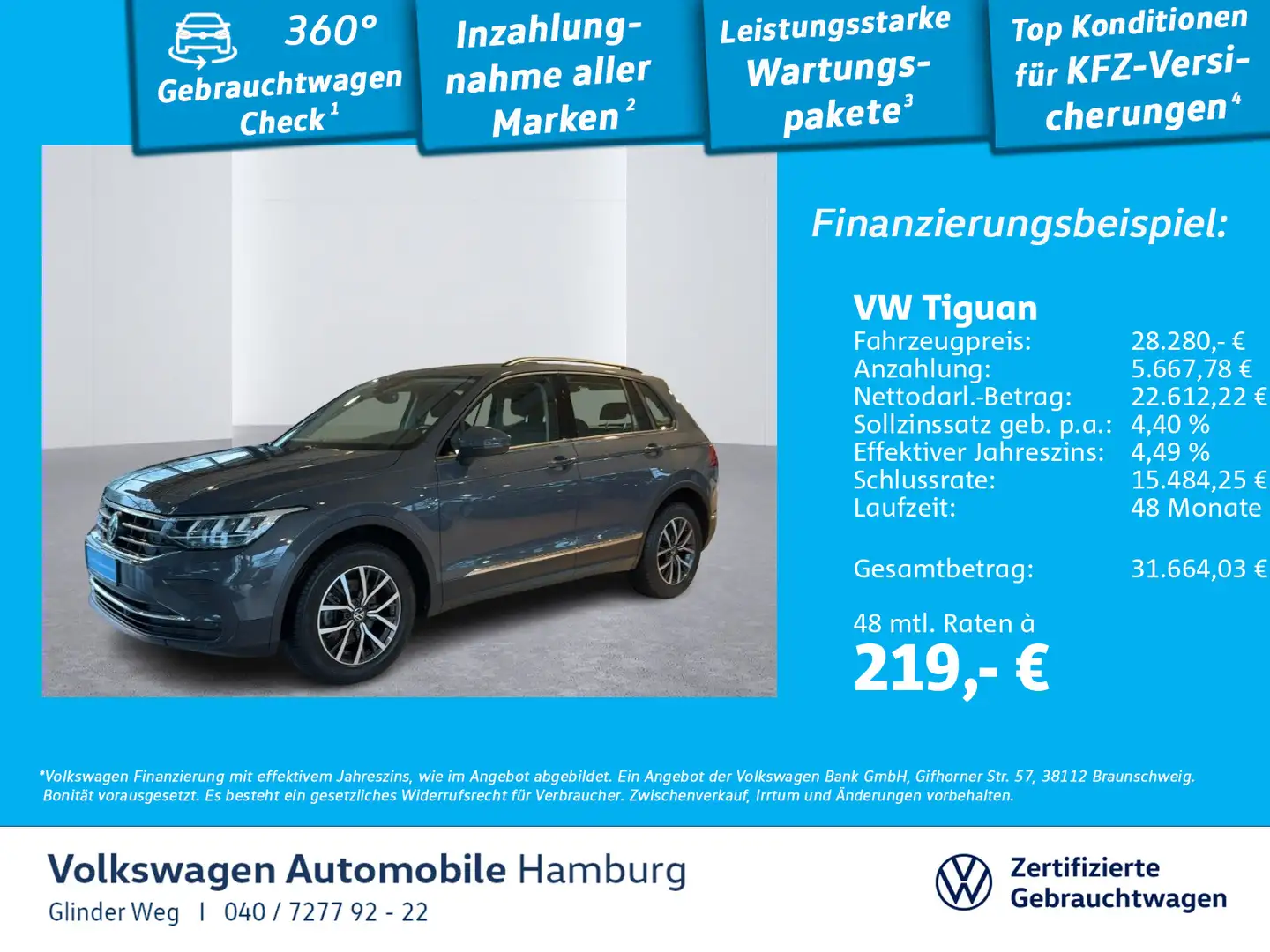 Volkswagen Tiguan 2.0 TDI Life DSG AHK Navi Rückfahrkamera Grau - 1