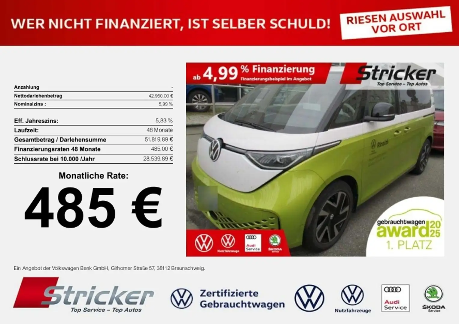 Volkswagen ID. Buzz Pro 150/77 485,-ohne Anzahlung IQ.Light Kamera Weiß - 1