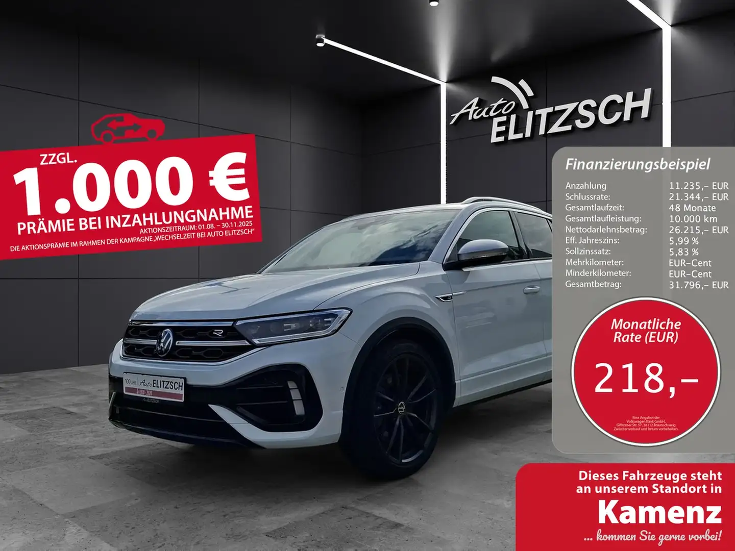 Volkswagen T-Roc R 4M Matrix Navi Akrapovic Pano AID ACC RFK 19" Weiß - 1