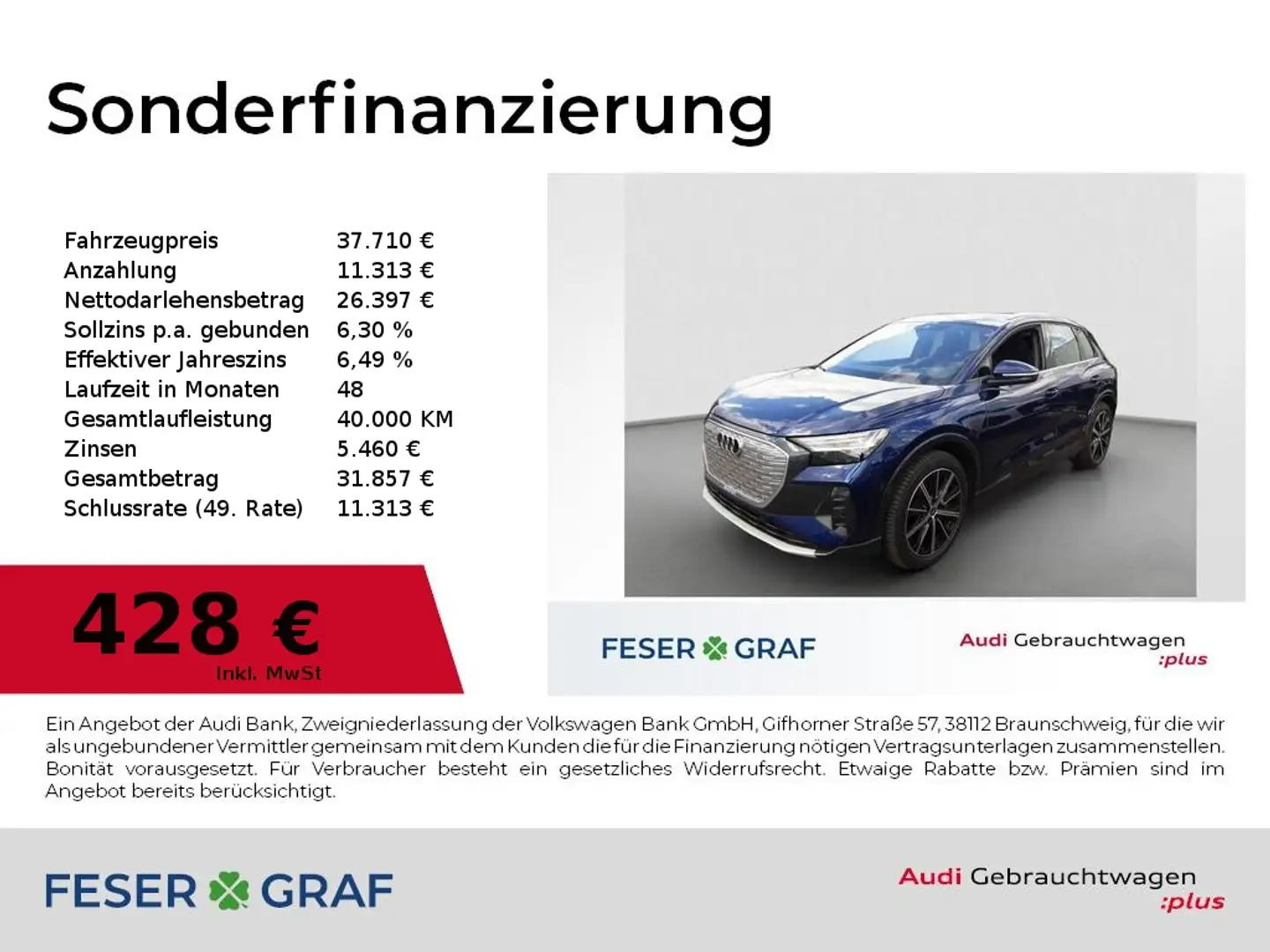 Audi Q4 e-tron 45 e-tron qu. Matrix/Leder/HuD/ACC/20 Zoll Blau - 1